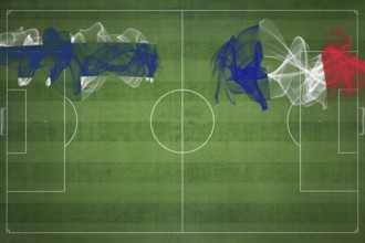 Finland vs France Soccer Match, national colors, national flags, soccer field, football game,