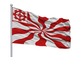 Mulhouse City Flag On Flagpole, Country France, Isolated On White Background