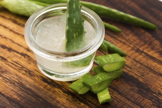 Aloe vera juice with fresh leaves
