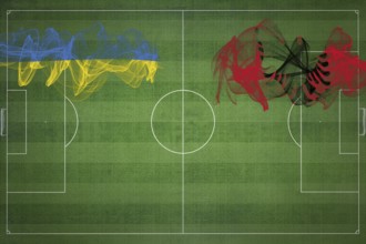Ukraine vs Albania Soccer Match, national colors, national flags, soccer field, football game,