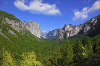 Magnificent panorama of mountains and woods of national park Yosemite, California
