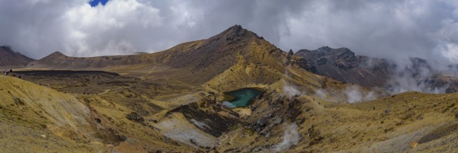 Panorama of Emerald Lakes at Tongariro National Park in New Zealand