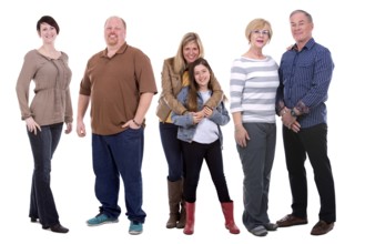 Six people wearing casual outfits on white background, Toronto, Canada, North America