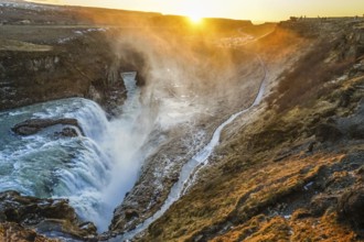 Waterfall and the sunrise of Iceland Gullfoss. Shooting Location: Iceland, Reykjavik
