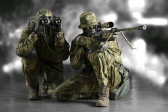 Group of snipers with a night vision device tracks the target.