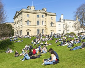 Students on lawn sunbathing, Royal Fort House architect James Bridges 1761, University of Bristol,