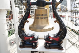 Ship's bell, sailing ship, training ship Germany, Bremerhaven, Germany, Europe