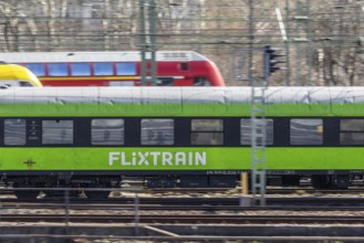 Platform apron at Stuttgart main station with a Flixtrain train. Trains still run here. After