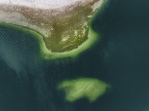 Aerial photograph, top-down view of an abruptly sloping shallow water zone in Lake Constance,