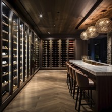 Real estate wine cellar in a high end luxury setting, AI generated