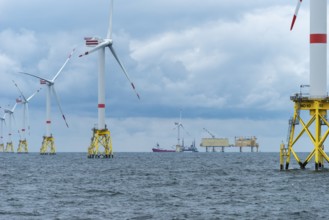 Offshore wind farm Nordsee Ost, operator RWE, north of Helgoland, German economic zone, wind