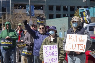 Detroit, Michigan USA - 8 April 2025 - Labor unions hold a 'Kill the Cuts' rally at Wayne State