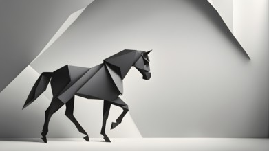 Abstract origami horse wallpaper illustration, AI generated