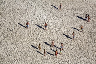 Volleyball players playing in groups on the beach, throwing shade, beach volleyball, illustration,