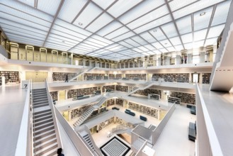 Stuttgart City Library at Mailänder Platz. Interior view. Stuttgart, Baden-Württemberg, Germany,