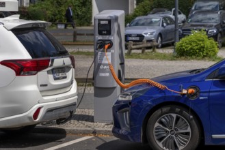 Electric car at the charging station, Berlin, Germany, Europe