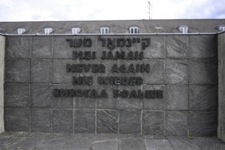 Memorial plaque in the former Dachau concentration camp, now a concentration camp memorial, Dachau