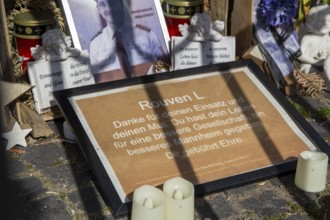 Commemoration of police officer Rouven Laur, murdered in 2024, at the market square in Mannheim
