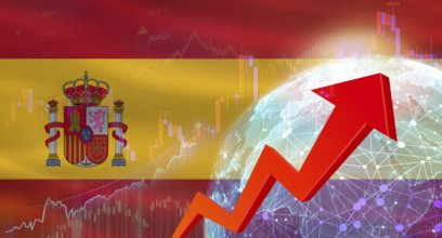 Global financial growth with Spain flag. Financial growth with Spain flag on economic background