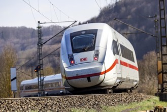 Deutsche Bahn AG ICE en route on the Swabian Alb near Amstetten, Baden-Württemberg, Germany, Europe