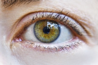 Close up of woman's hazel eye without any makeup