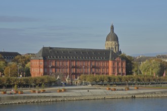 Baroque Electoral Palace and High Renaissance Christ Church with dome, riverside promenade, Rhine,