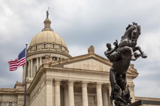 Oklahoma City, Oklahoma, The Oklahoma state capitol building. A sculpture by Constance Whitney