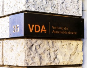 VDA, German Association of the Automotive Industry, company sign at the entrance, Berlin, Germany,