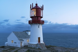 Blue hour at Lindesnes Fyr lighthouse, South Cape, Vest-Agder, Norway, Europe