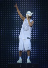 Rapper Cro takes to the stage at the Lollapalooza Festival in Berlin's Olympic Stadium