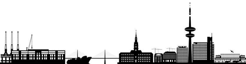 Illustration of hamburg city skyline in germany with the industry, harbor with ship and boat and