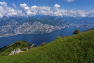 Panoramic view from Monte Baldo on Lake Garda near Malcesine in Italy