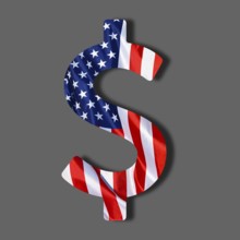 Currency symbol for US dollar designed with the colours of the national flag