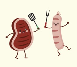 Funny Beef Steak and Sausage Holding Barbeque Grill Tools