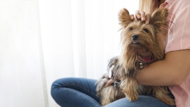 Close up woman with dog