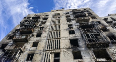 Destroyed and burned houses in the city Russia Ukraine war