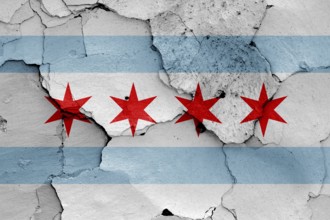 Flag of Chicago painted on cracked wall