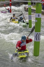 Kayak competition on the Augsburg ice canal with kayak paddlers, kayak, Augsburg, Swabia, Bavaria,