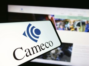 Stuttgart, Germany, 07-21-2024: Mobile phone with logo of Canadian uranium mining company Cameco