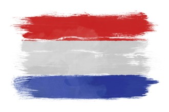 The Netherlands flag painted on white paper with watercolor