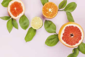 slices fresh exotic fruits green foliage