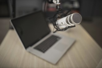 High angle radio microphone laptop. Resolution and high quality beautiful photo