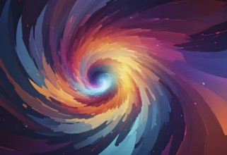 Abstract digital art featuring a dynamic, colorful whirl or spiral pattern with neon hues, AI