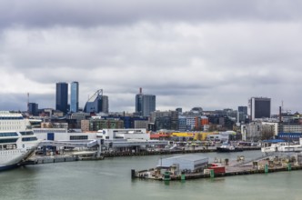 TALLINN, RUSSIA, APRIL 20: Morning view on sea port, ships and city at April 20, 2016 in Tallinn,