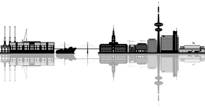 Illustration of hamburg city skyline in germany with the industry, harbor with ship and boat and
