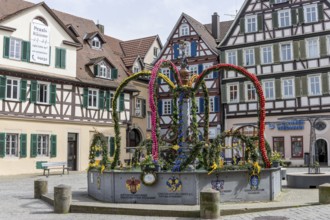 Schorndorf Easter fountain (market fountain) on the upper market square and in the background large