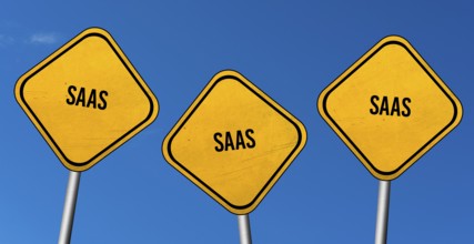 SaaS, yellow signs with blue sky