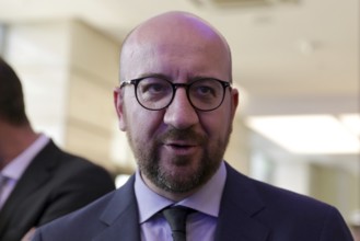 Sofia, Bulgaria - 16 May 2018: Prime minister of Belgium Charles Michel attends to a exhibition of