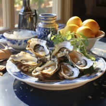 Seafood platter fresh oysters, AI generated