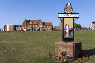 HUNSTANTON, NORFOLK, UK - JUNE 2 : Sign for Hunstanton on the green by the sea in Hunstanton,